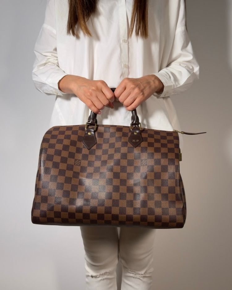 Louis Vuitton Borsa Speedy 35 Tela Damier Ébène Marrone — Pre-owned Autentica obraz 10