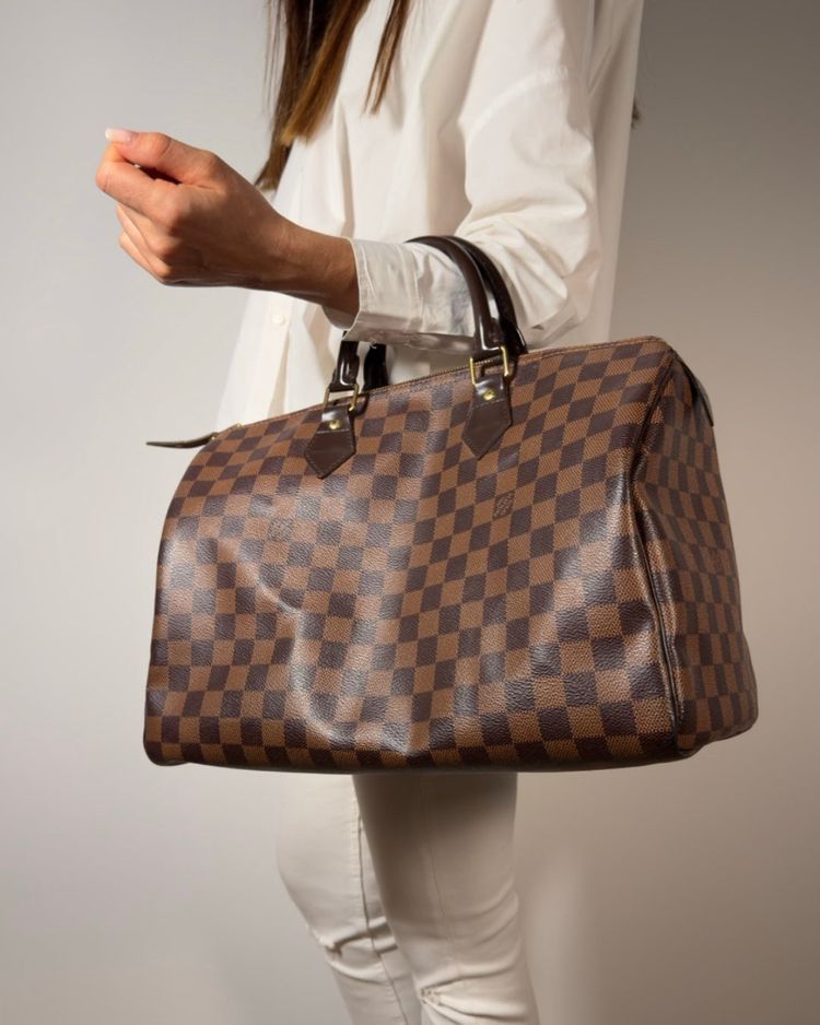Louis Vuitton Borsa Speedy 35 Tela Damier Ébène Marrone — Pre-owned Autentica obraz 9