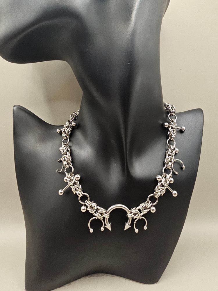 No brand Silver Gothic Charm Necklace | Stainless Steel Spike Necklace | Punk Piercing Inspired Chain product image