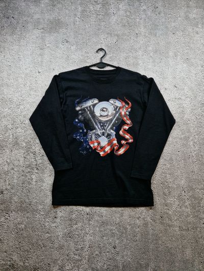 Black Long Sleeve Shirt With Engine And Flag Graphic