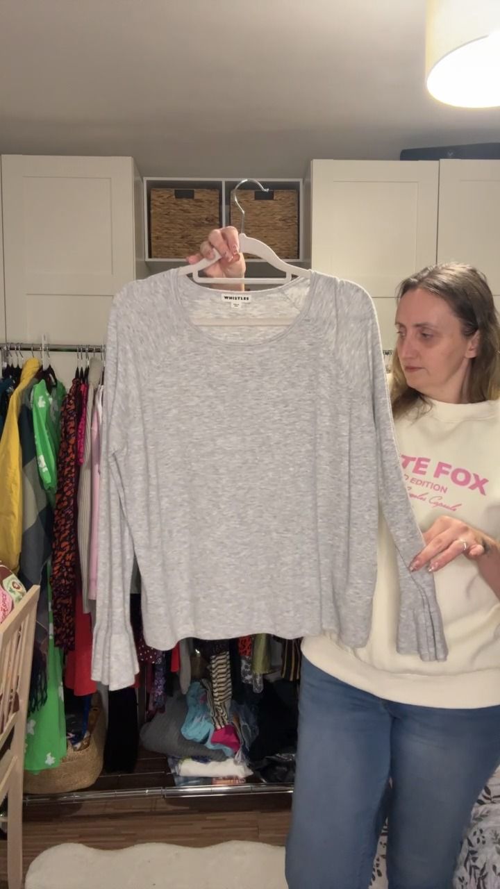 Whistles Womenswear whistles grey lightweight knitwear with trumpet sleeves size L [12-14] product image