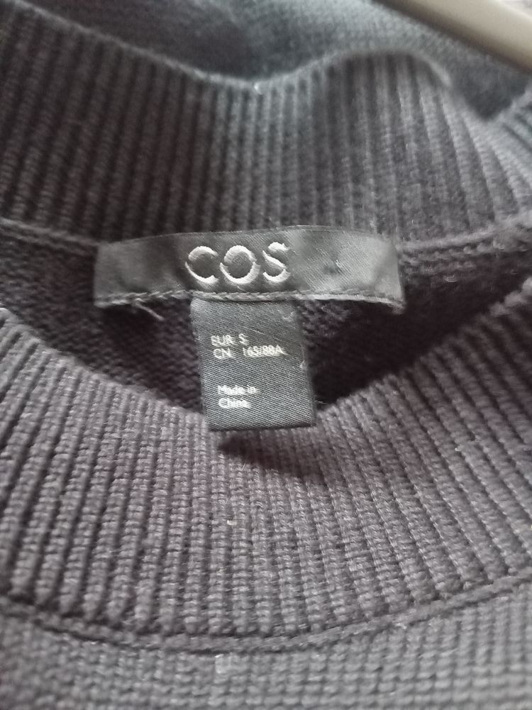 Cos Black Dress With Patterned Ruffle Hem image 2