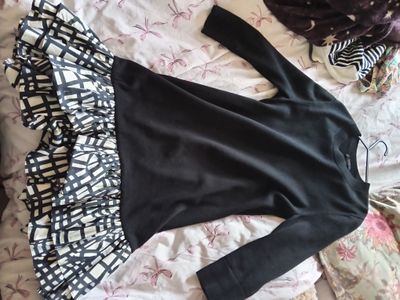 Cos Black Dress With Patterned Ruffle Hem