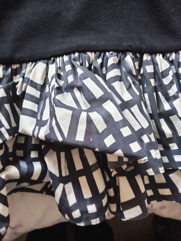 Cos Black Dress With Patterned Ruffle Hem image 3