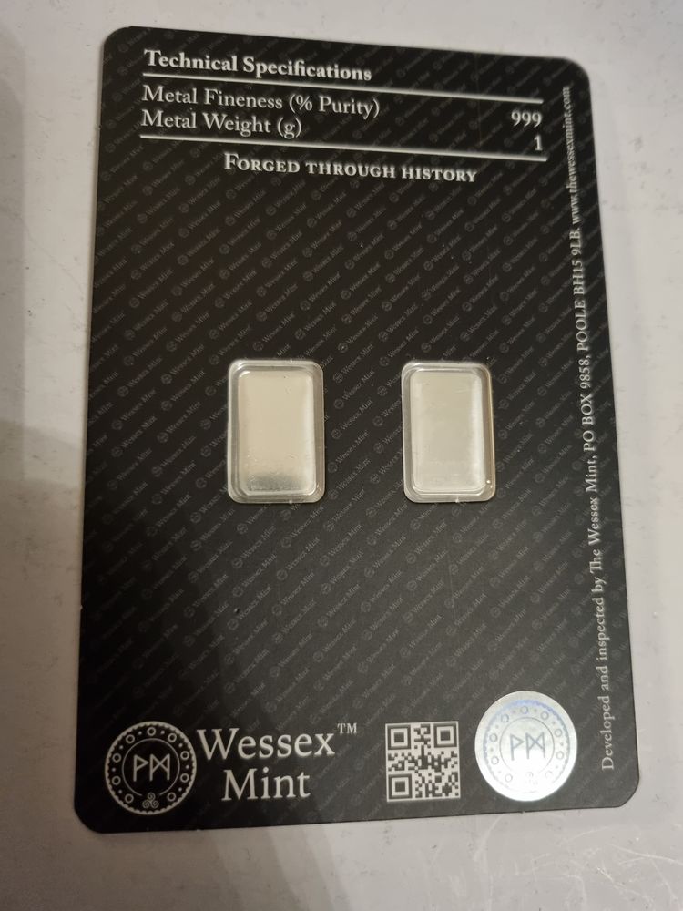Springbok Wessex Mint 2 X 1G 999 Solid Silver Bars obraz 2