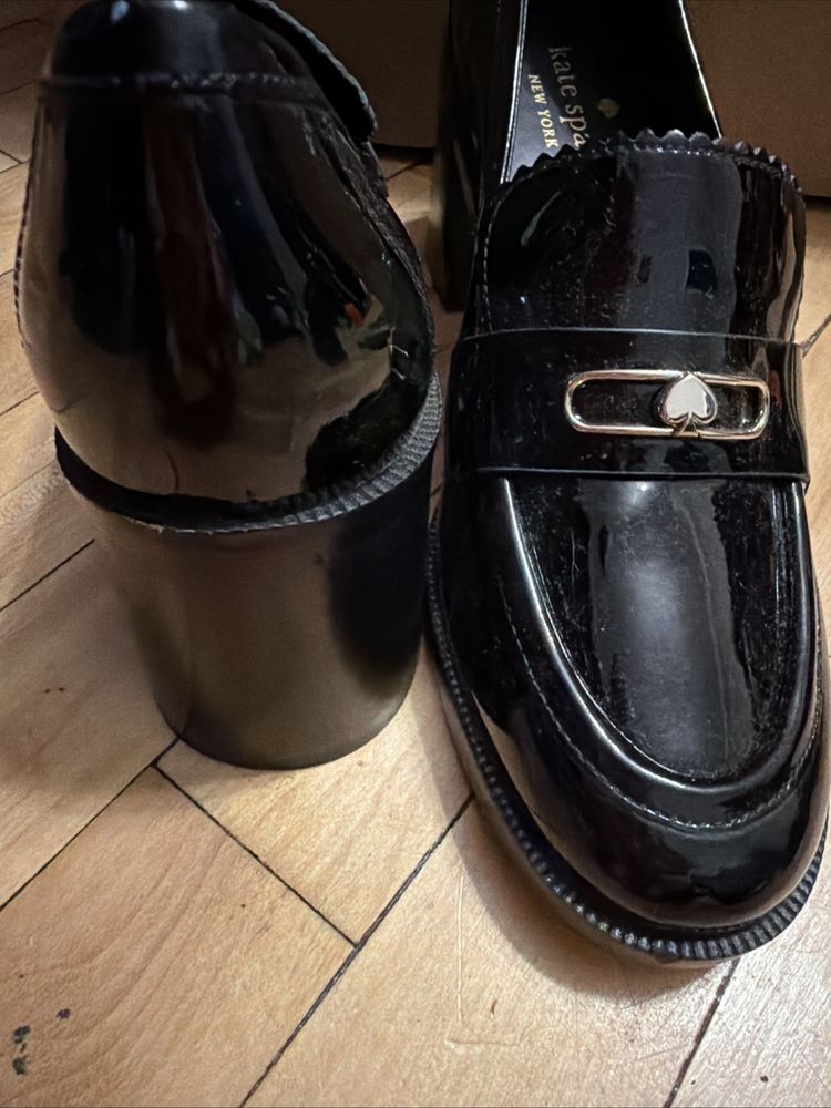 Kate Spade Hallie Heeled Loafer Black Patent Leather Block Heel Shoes Uk 5 £250 image 6