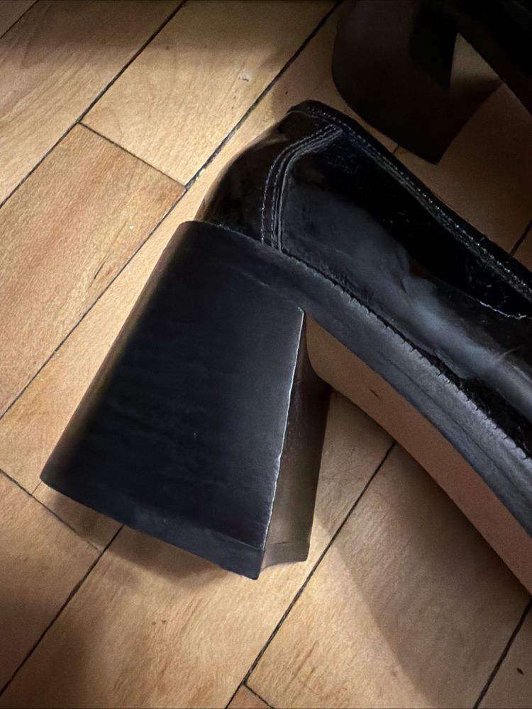 Kate Spade Hallie Heeled Loafer Black Patent Leather Block Heel Shoes Uk 5 £250 image 4