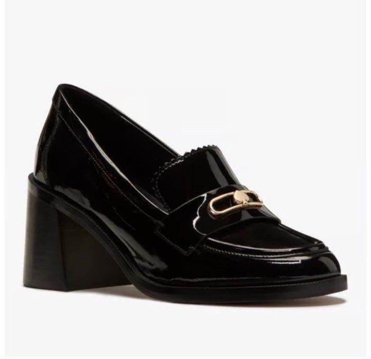 Kate Spade Hallie Heeled Loafer Black Patent Leather Block Heel Shoes Uk 5 £250 image 1