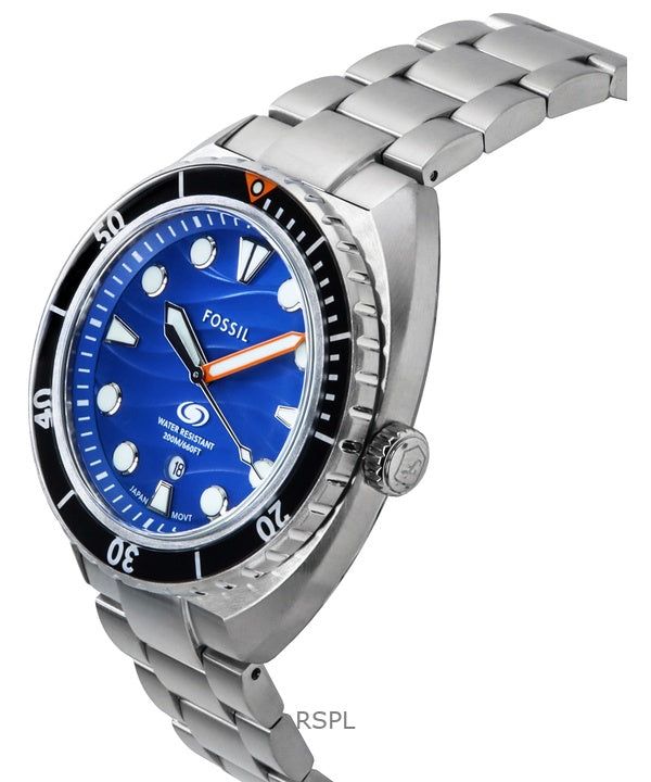 Fossil Breaker Stainless Steel Blue Dial Quartz Diver's FS6064 200M Men's Watch image 4