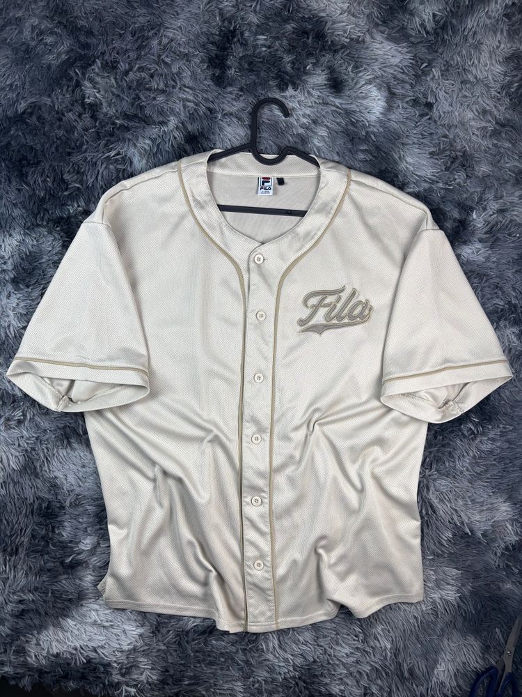 Fila Baseball Jersey Beige Logo Ricamato Y2K Vintage XL