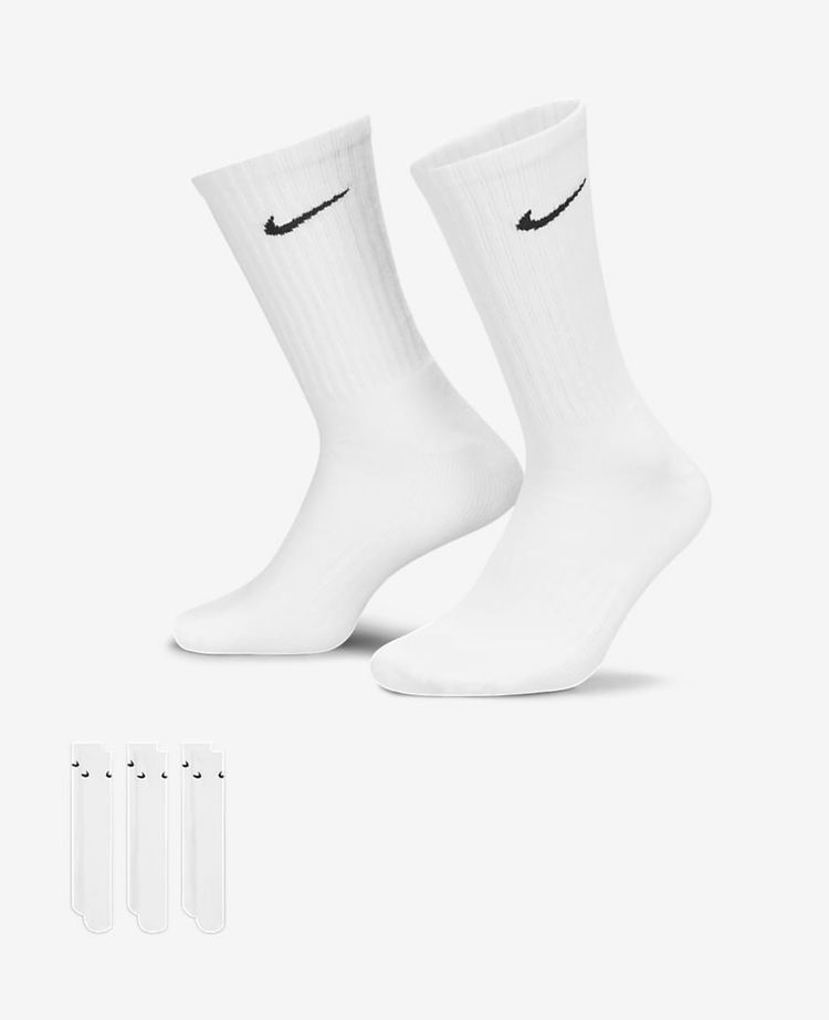 Nike White Crew Socks With Black Swoosh Logo