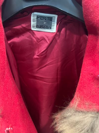 Per Te By Krizia Red Coat With Fur Collar