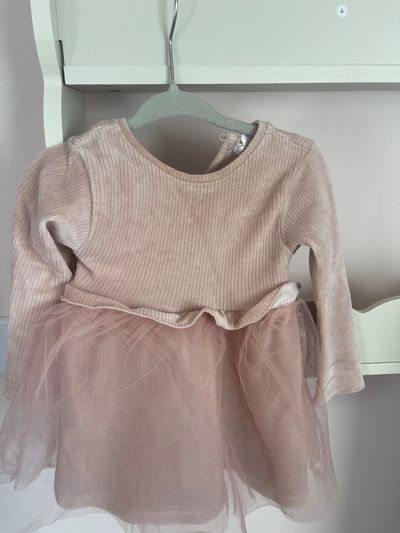 Pink Long Sleeve Dress With Tulle Skirt
