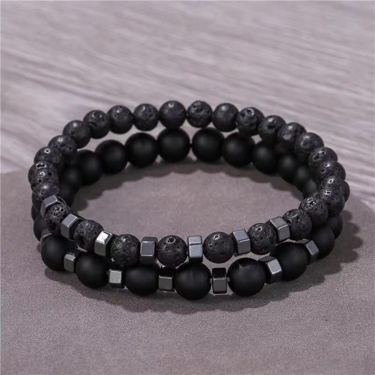 Black Beaded Bracelets Set obraz 3
