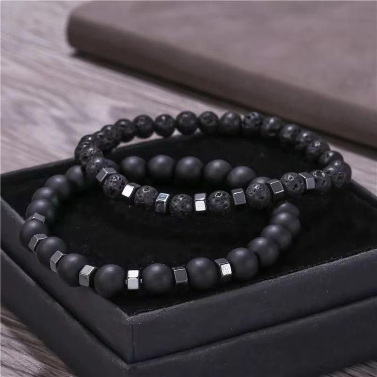 Black Beaded Bracelets Set obraz 2