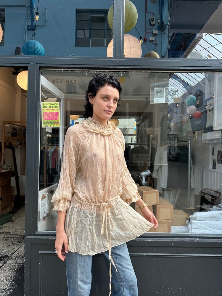 cream silk high neck top image 2