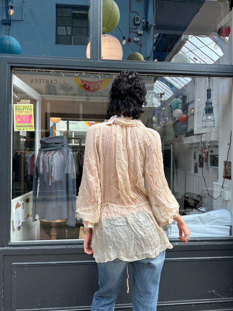 cream silk high neck top image 6