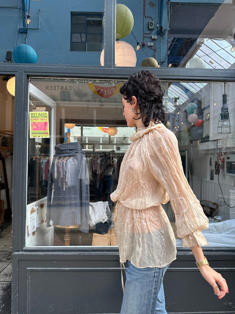 cream silk high neck top image 5