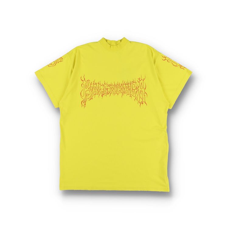 Balenciaga Yellow Distressed Darkwave Logo Oversized T-Shirt