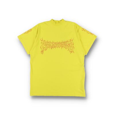 Balenciaga Yellow Distressed Darkwave Logo Oversized T-Shirt