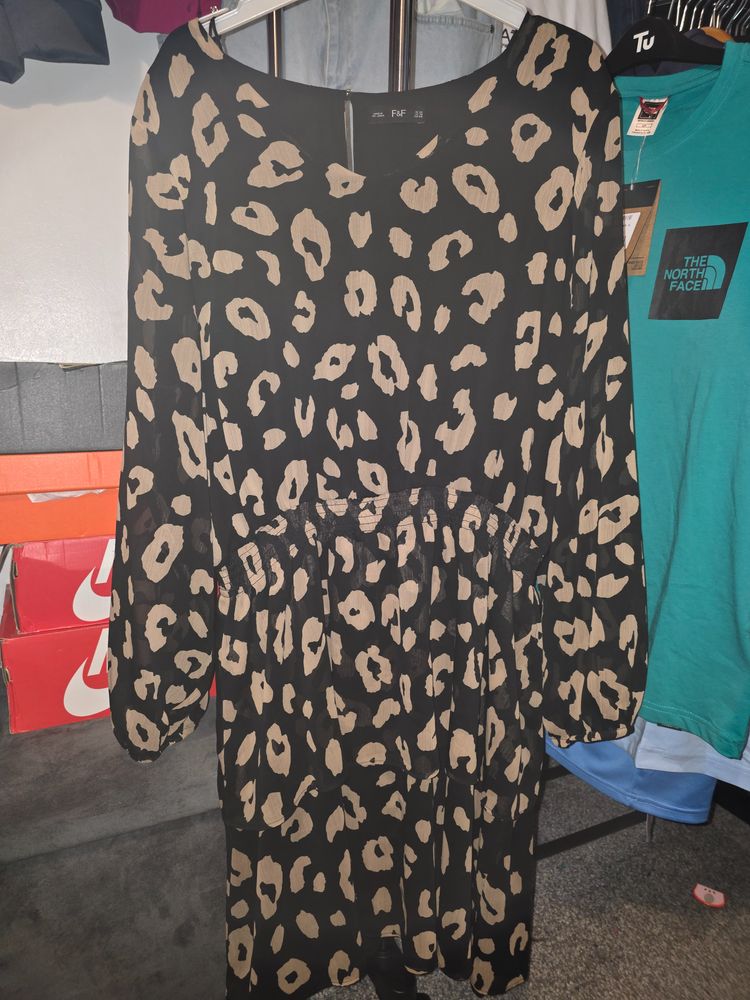 Black And Beige Leopard Print Dress