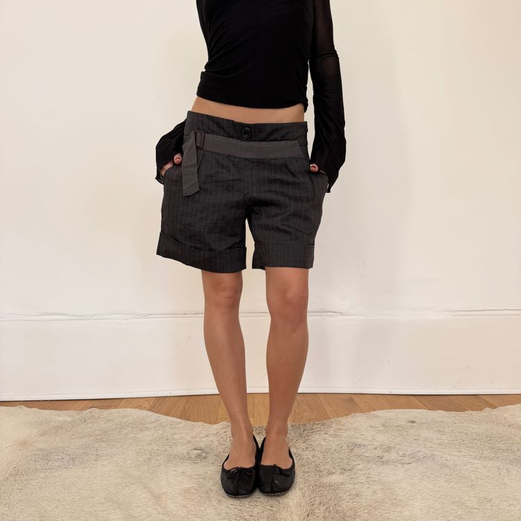 black pinstripe shorts