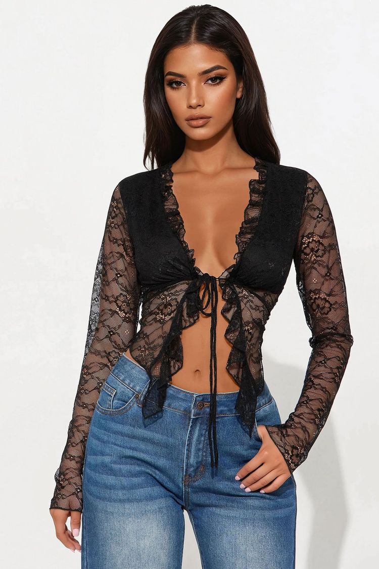 Other Black Lace Long Sleeve Crop Top product image