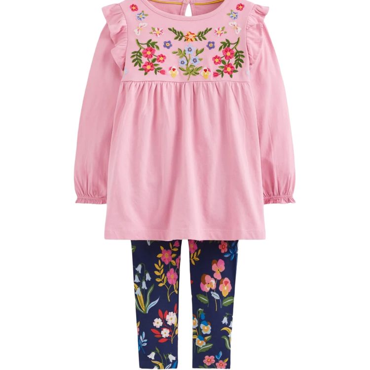 Mini Boden Girls Embroidered Tunic Set In Pink image 5