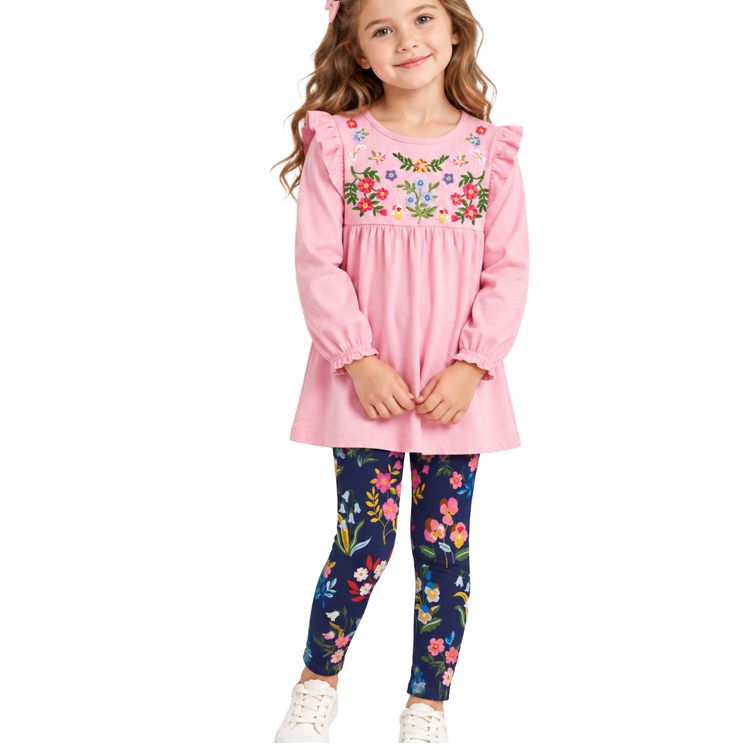 Mini Boden Girls Embroidered Tunic Set In Pink image 1