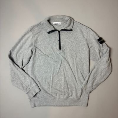 Stone Island 1/4 Zip Grey Cotton Sweatshirt- XXL