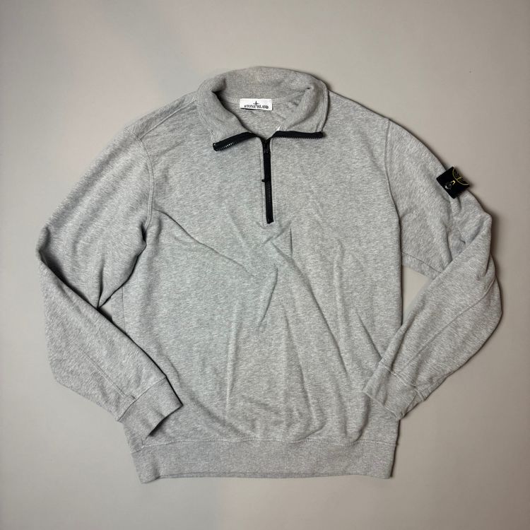 Stone Island 1/4 Zip Grey Cotton Sweatshirt- XXL