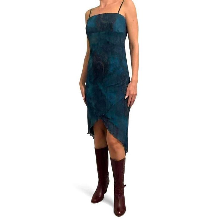 Vintage Supply City Triangles Blue Patterned Asymmetrical Dress size S product image
