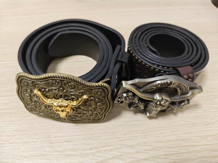 Black Leather Belts With Decorative Metal Buckles image 1