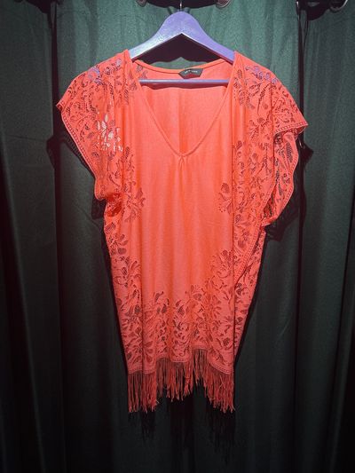 Orange Lace Detail Top With Fringe