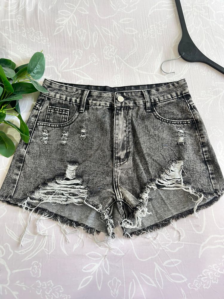 SHEIN Shein Distressed Black Denim Shorts product image