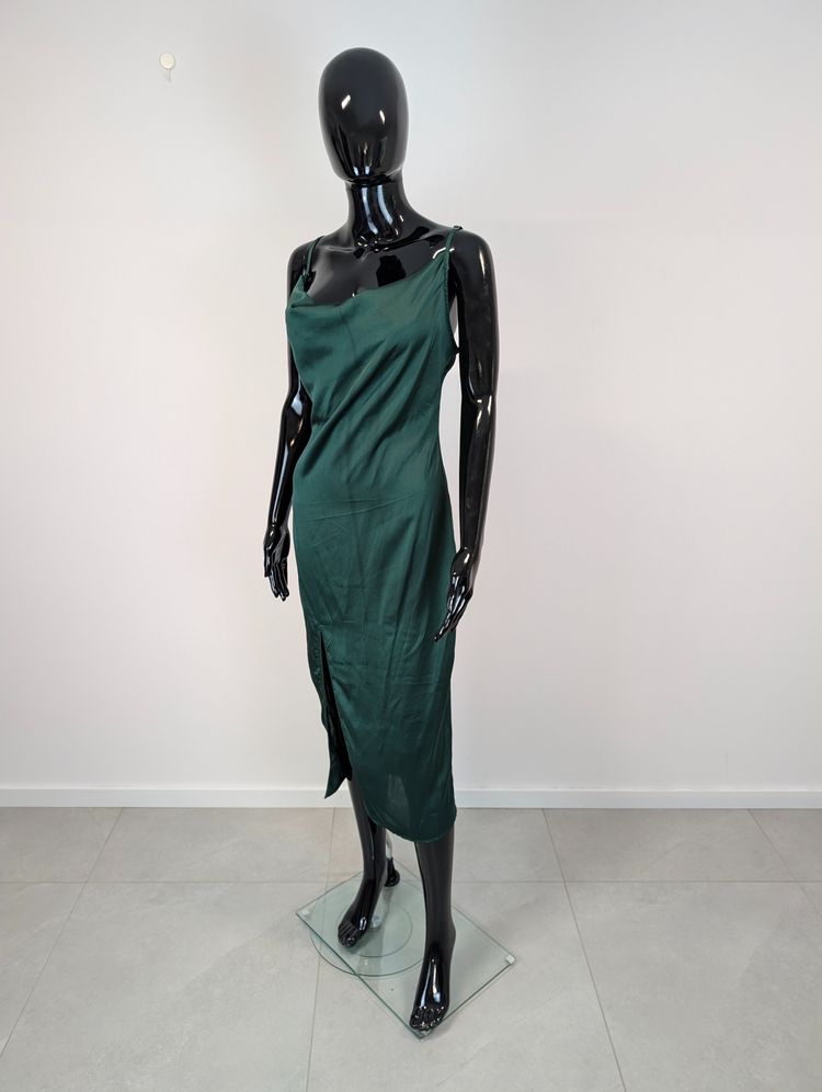 Slip Szmaragdowa satynowa sukienka midi PrettyLittleThing S wesele cowl neck rozcięcie product image