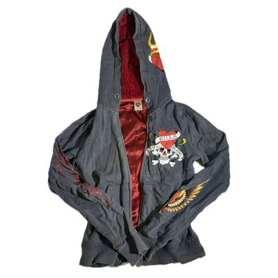 Ed hardy Hooded Zip-Up Jacket With Skull And Heart Graphics