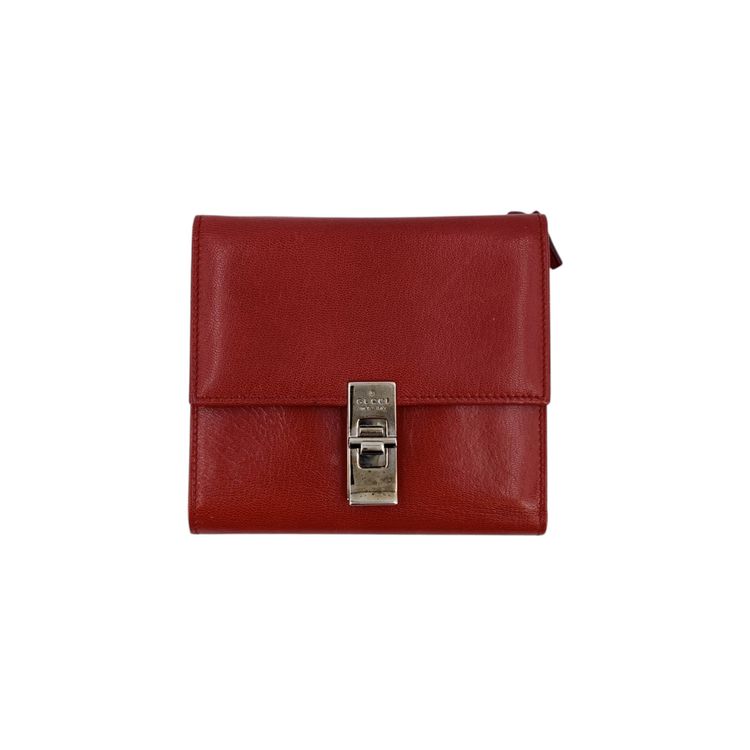 Portafoglio e portamonete vintage Gucci in pelle rossa con chiusura in metallo argentato imagen 1