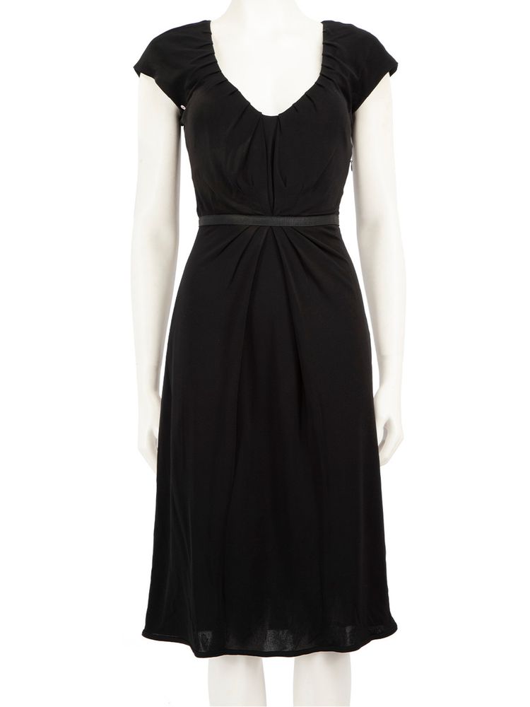 Black V Neckline Knee Length Dress