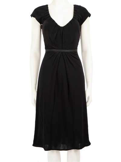 Black V Neckline Knee Length Dress