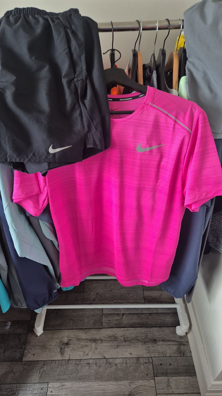 Nike Pink Short Sleeve Shirt And Black Shorts Set