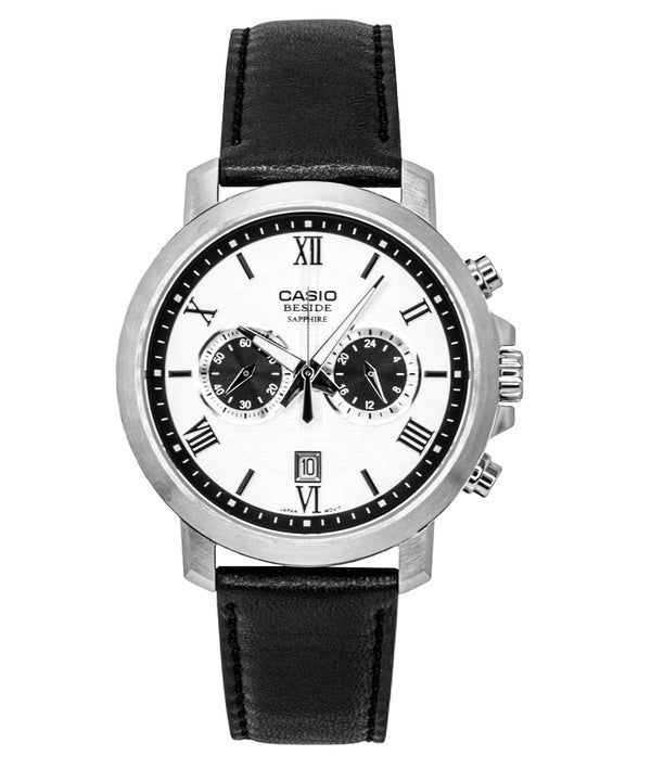 Casio Beside Chronograph Analog Leather Strap White Dial Quartz BMS-500L-7A Men's Watch imagen 1