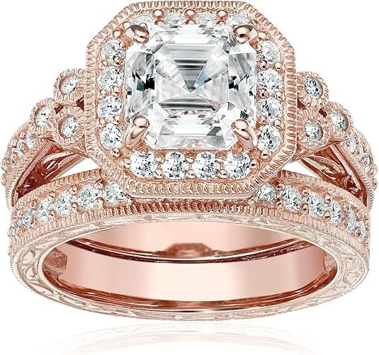 Rose Gold Ring Set With Clear Stones