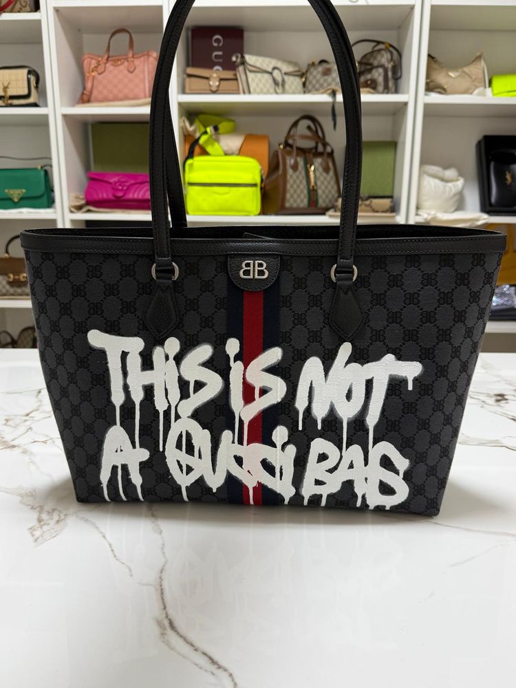 Gucci x Balenciaga The Hacker Project Graffiti Large Tote Bag Nero
