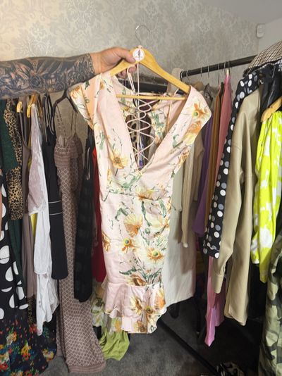 Satin Floral Lace-Up Back Dress