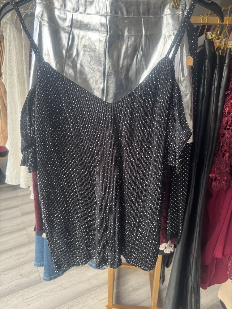 Black Polka Dot Cold Shoulder Top