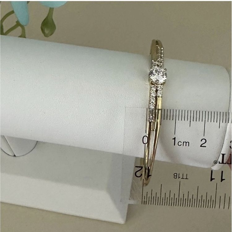 Gold Bangle Bracelet With Clear Stones image 3