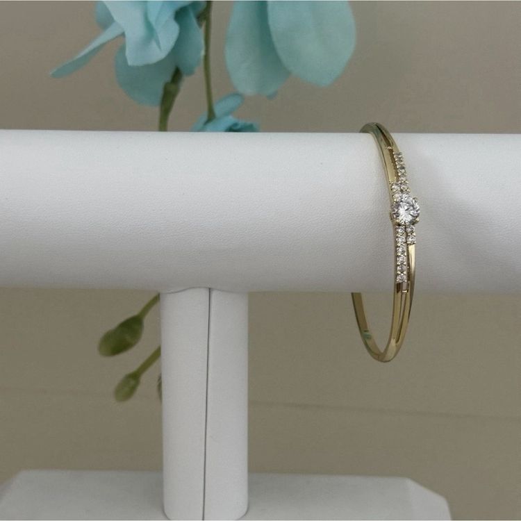 Gold Bangle Bracelet With Clear Stones image 2