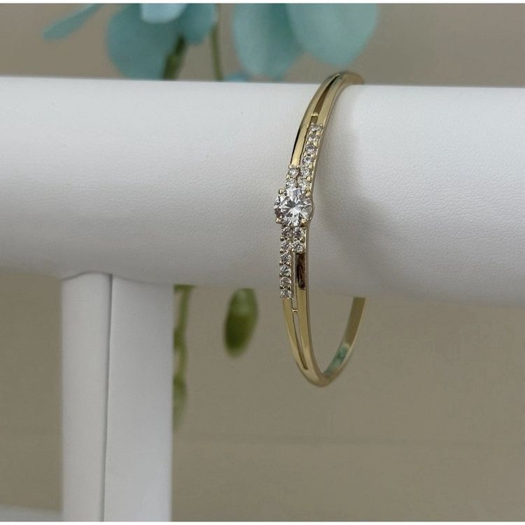 Gold Bangle Bracelet With Clear Stones image 1