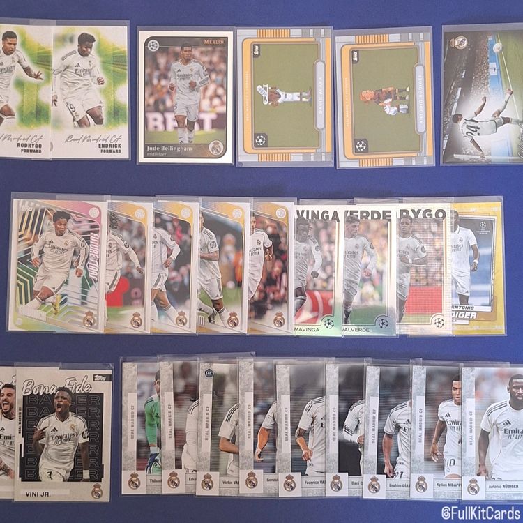 Topps Real Madrid 26 Card Bundle Topps Merlin Football Cards Mbappe Vinicius Bellingham Mint product image